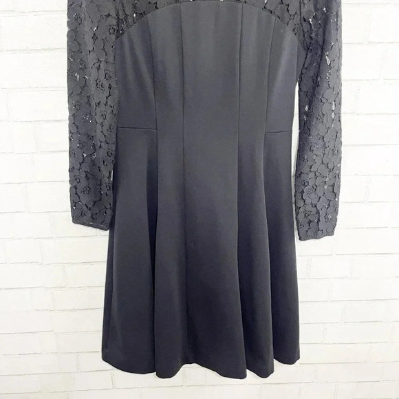 Boden Black Fit and Flare Midi Dress with Lace Sleeves Women's US Size 6 Regular - Picture 4 of 10